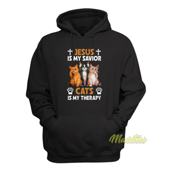 Jesus Is My Savior Cat Is My Therapy Hoodie